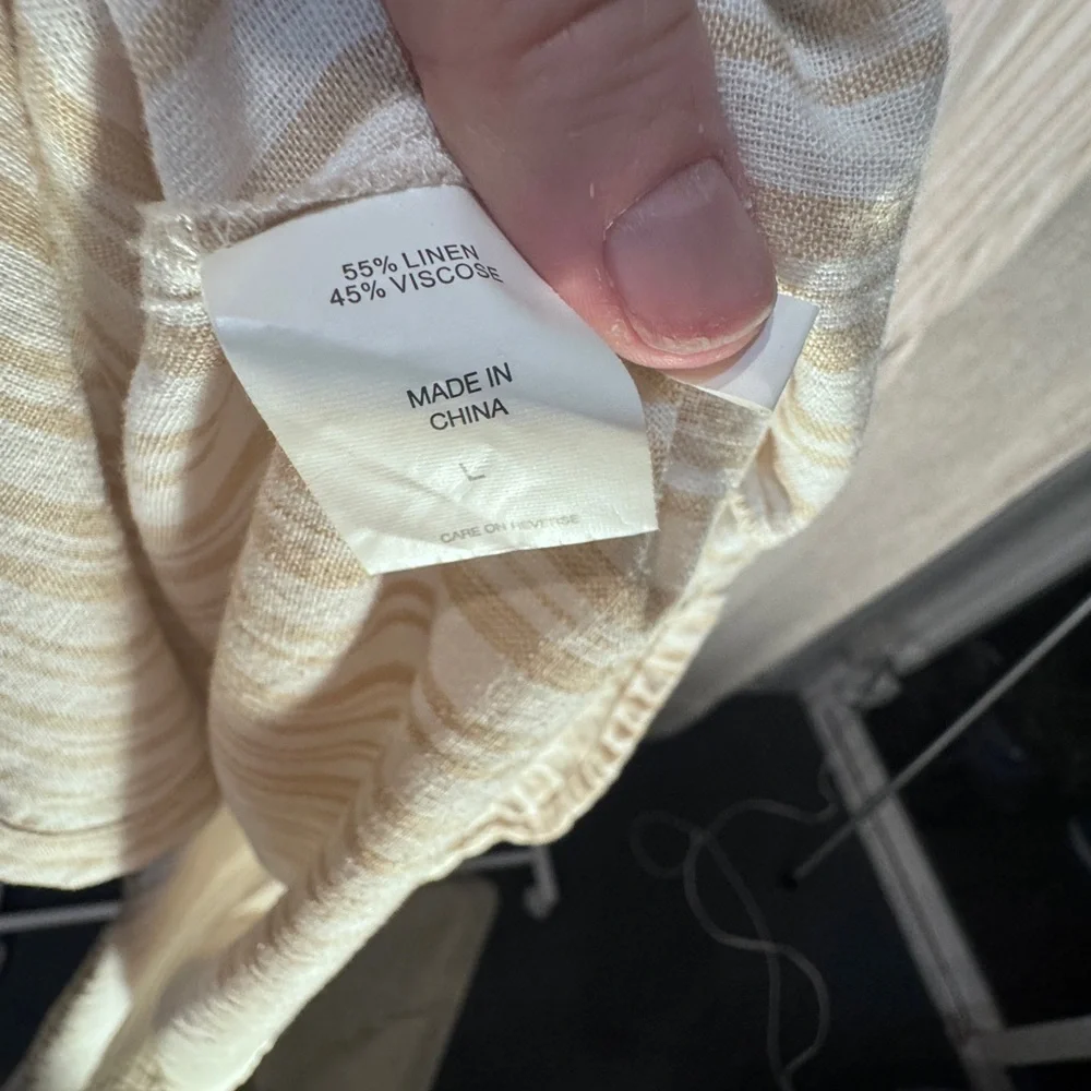 New York & Company Linen/Viscose Striped beige cream button up shirt dress Large - Picture 9 of 10